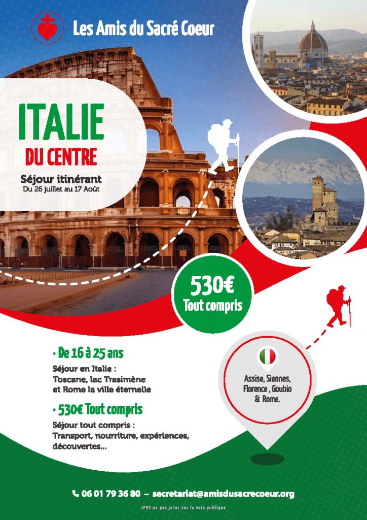Affiche du séjour itinérant en Italie pour jeunes catholiques